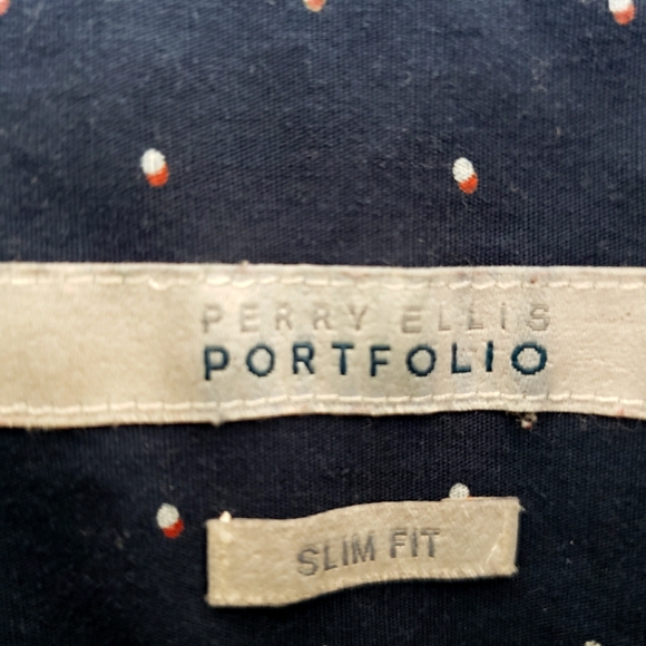 Perry Ellis Portfolio Spotted Print Slim Fit Dress Shirt - Picture 4 of 5